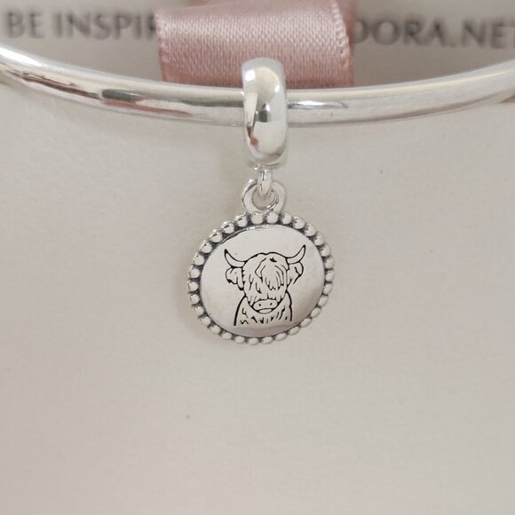 Pandora Jewelry - Pandora Engravable Scottish Cow Dangle Charm Travel Vacation Sterling Silver